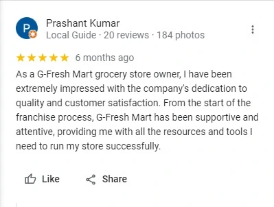 G-FRESH grocery franchise with red storefront